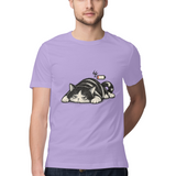 Sleepy Cat — Regular Unisex T-shirt in Lavender — model