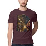 Platform Lanterns — Regular Unisex T-shirt in Burgundy — model