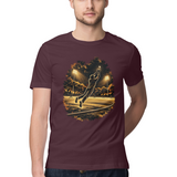 Boundary Catch — Regular Unisex T-shirt in Burgundy — model