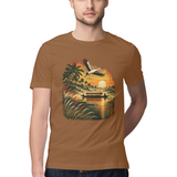 Golden Backwater — Regular Unisex T-shirt in Chocolate — model