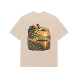 Golden Backwater — Premium Oversized T-shirt in Beige — model