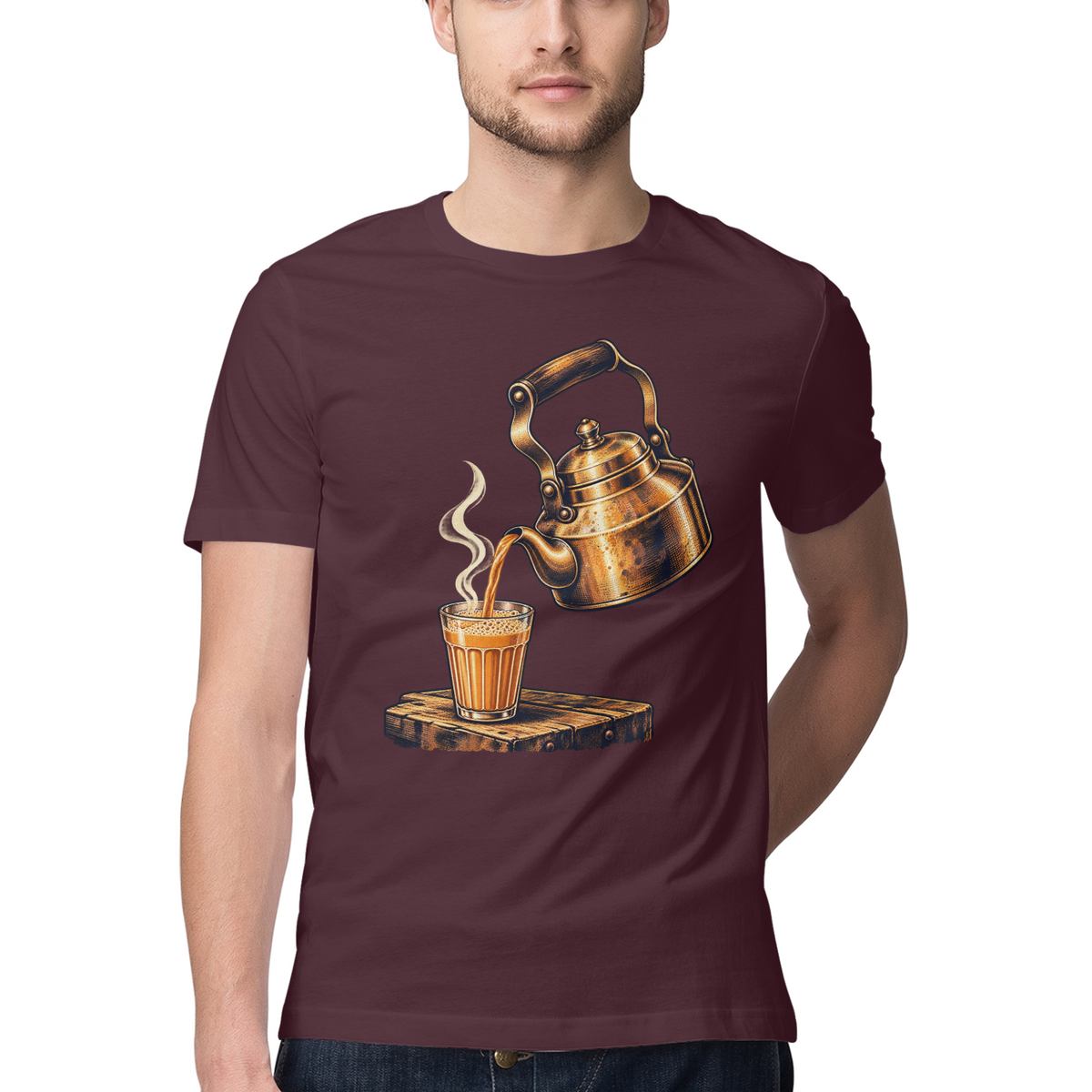 First Pour — Regular Unisex T-shirt in Burgundy — model