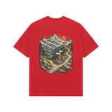 Himalayan Fork — Premium Oversized T-shirt in Red — model