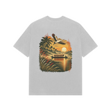 Golden Backwater — Premium Oversized T-shirt in Light Grey — model