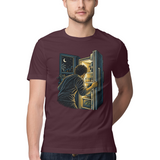 Fridge Glow — Regular Unisex T-shirt in Burgundy — model