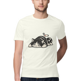 Sleepy Cat — Regular Unisex T-shirt in Ivory — model