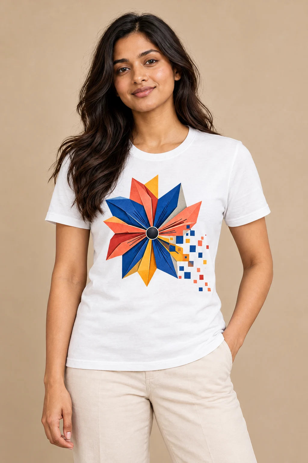 Pixel Petal artwork on a women's Regular Tee