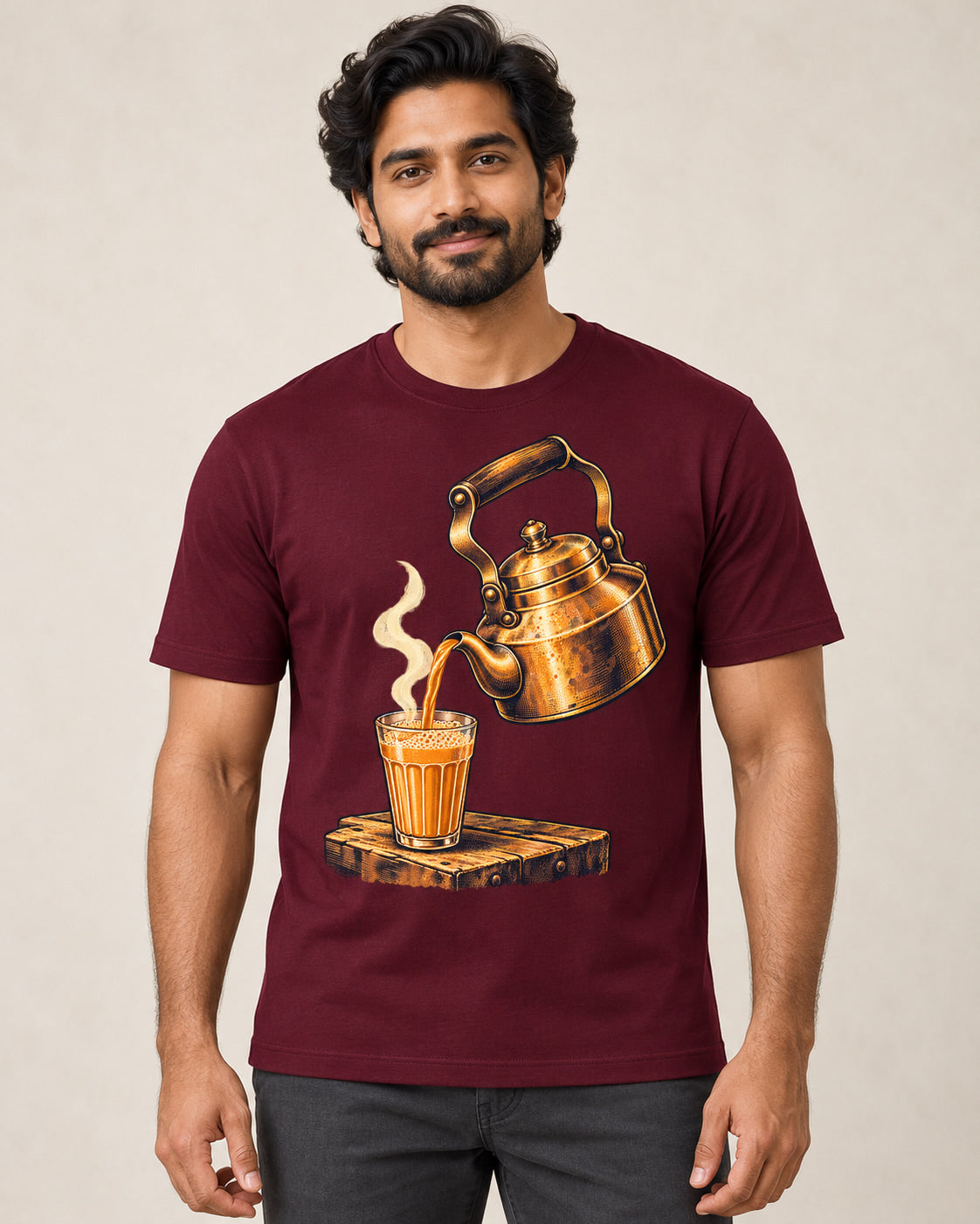 Model wearing First Pour — Regular Unisex T-shirt