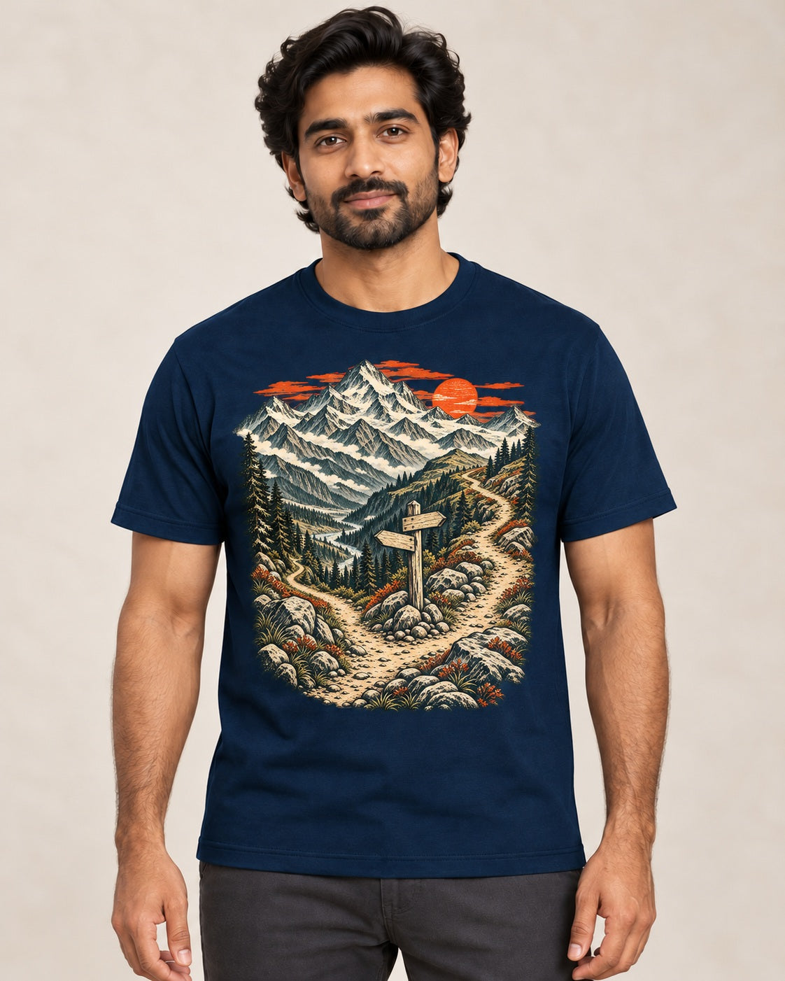 Model wearing Desert Routes — Regular Unisex T-shirt