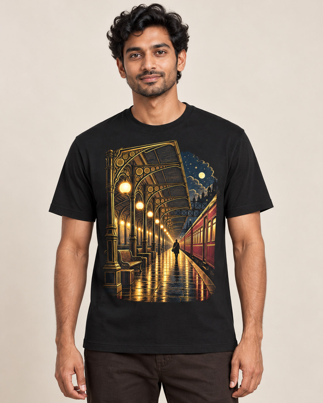 Model wearing Platform Lanterns — Regular Unisex T-shirt