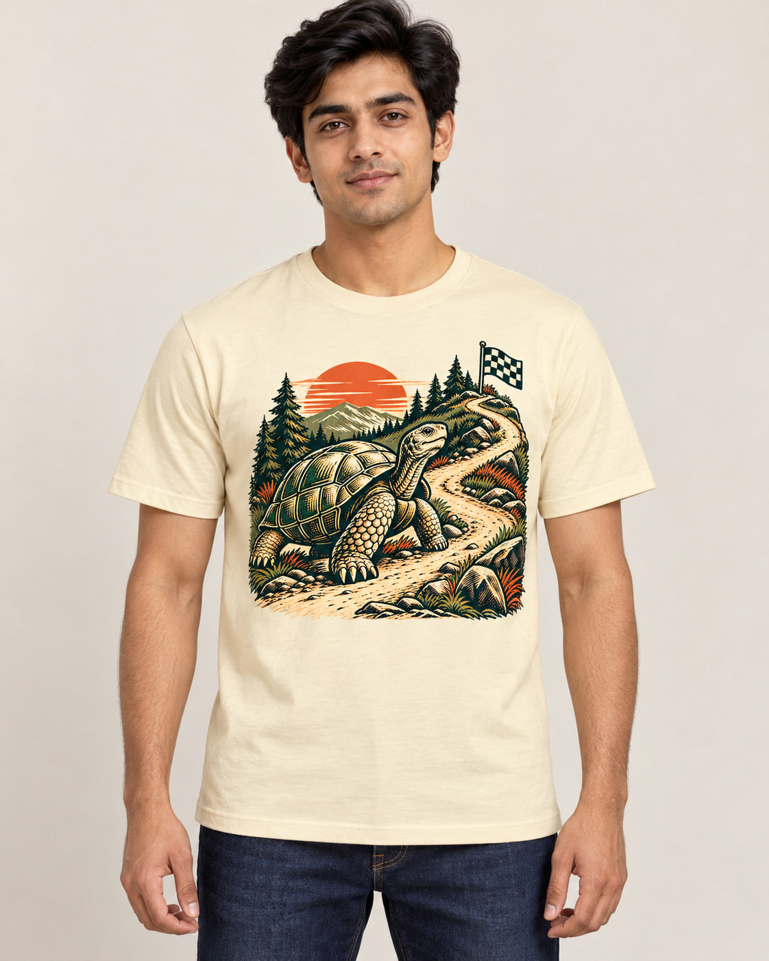 Model wearing Scenic Circuit — Regular Unisex T-shirt