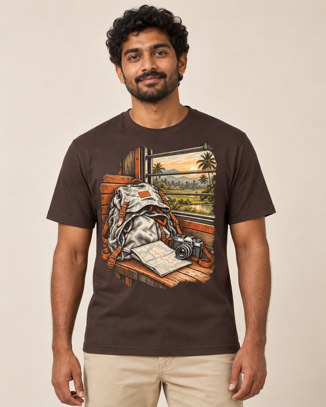 Model wearing Window Seat — Regular Unisex T-shirt