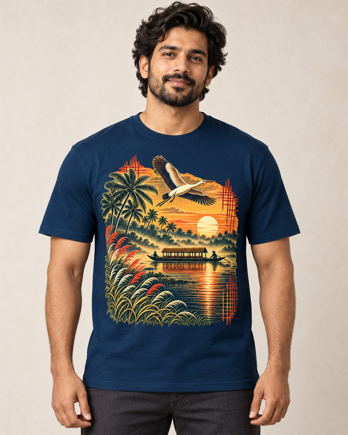 Model wearing Golden Backwater — Regular Unisex T-shirt