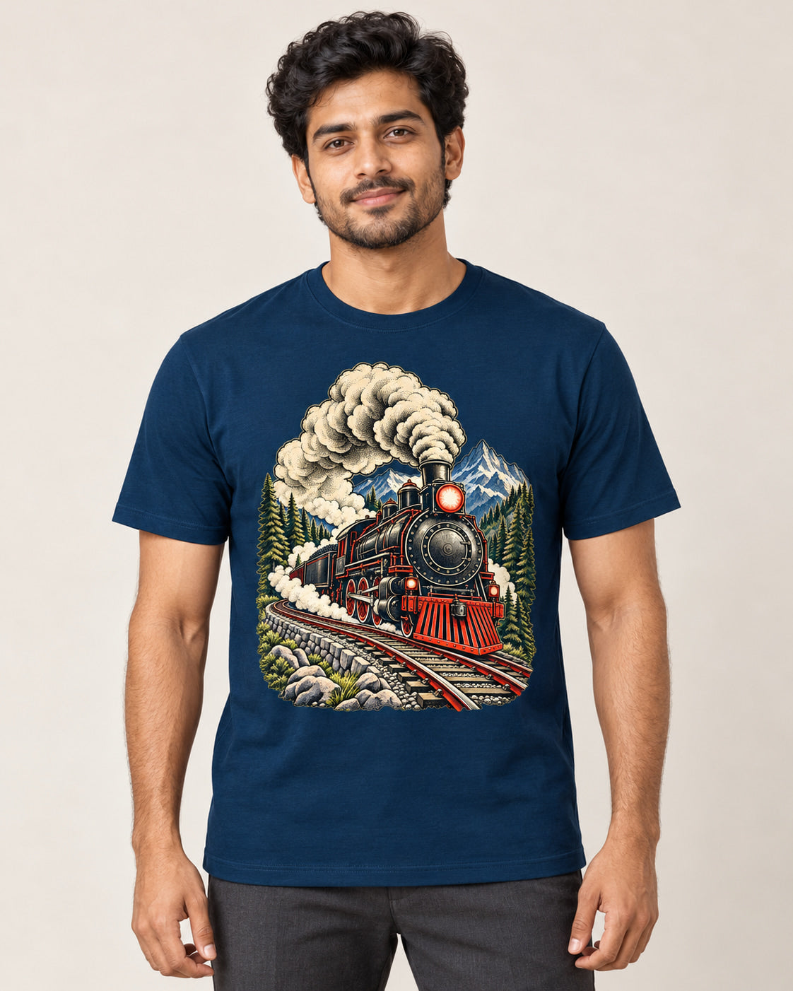 Model wearing Mountain Express — Regular Unisex T-shirt