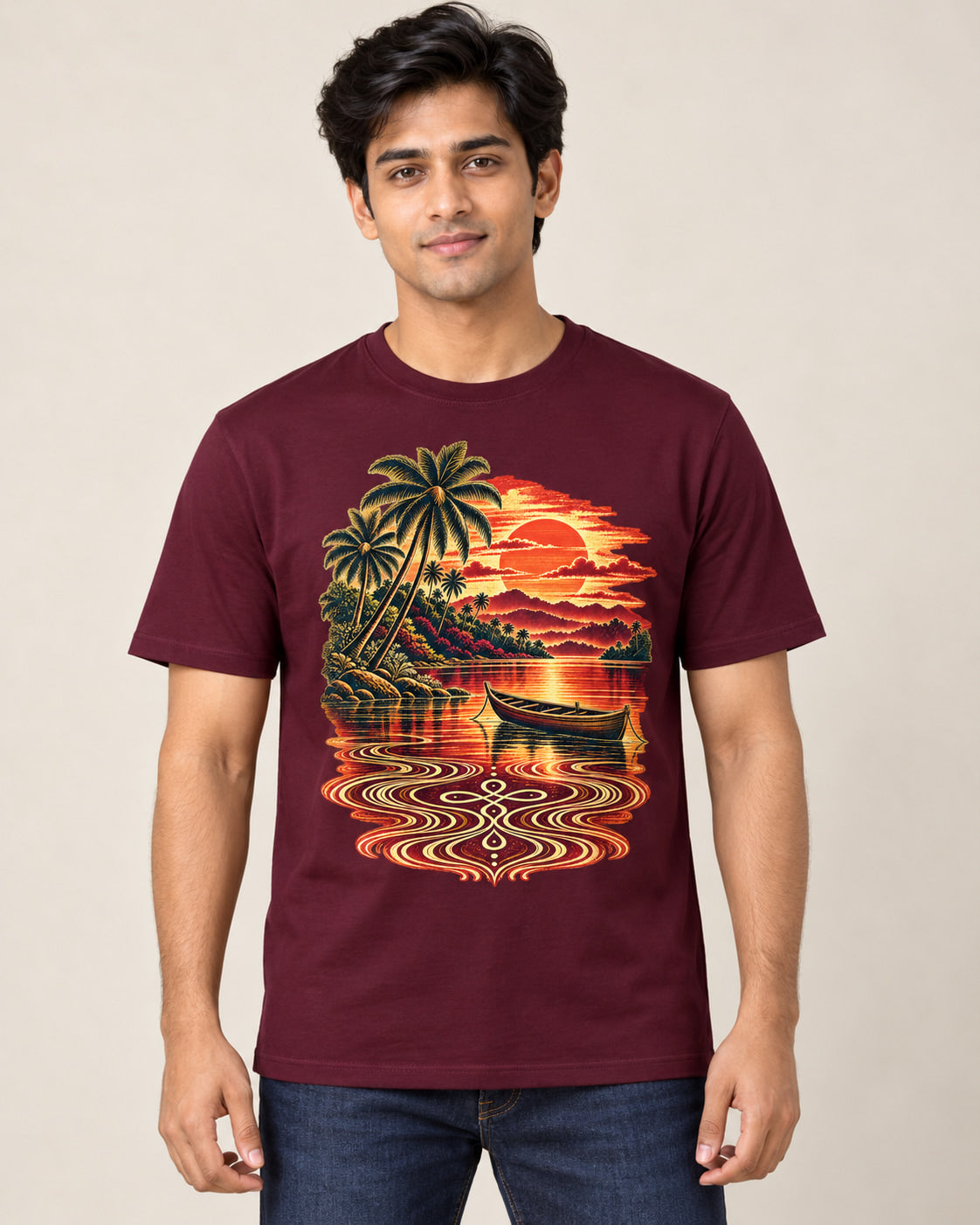 Model wearing Dawn Contours — Regular Unisex T-shirt